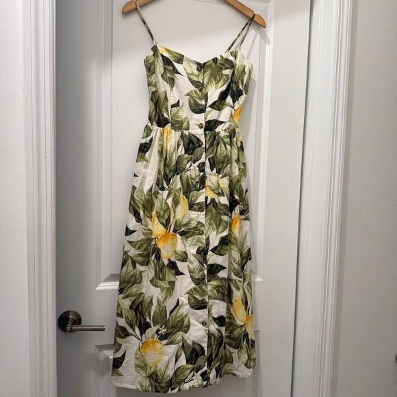 H&M LINEN-BLEND DRESS Lemon Print Dress Size XS - Picture 2 of 6